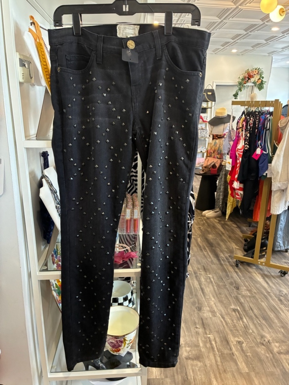 Current/Elliott Black Studded Slim Jeans
